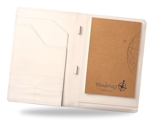 Wanderings Vintage Leather Padfolio - 10" x 13" - Professional Organizer and Resume Folder Antique Leather Document Portfolio with Writing Pad. Ideal Gift for Men and Women - Oat Color