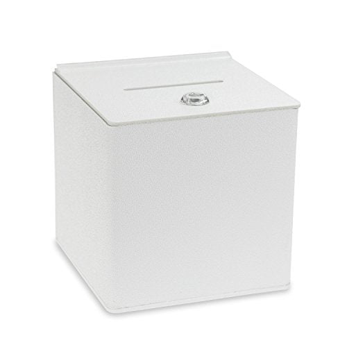 Source One White Cube Donation Box with Cam Lock Suggestion Registration Raffle Bin … (X Large 12 Inch)