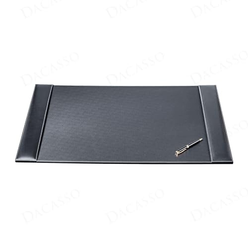 Dacasso 34” x 20” Rustic Black Leather Luxury Desk Pad with Side Rails - Executive Desk Surface Protector - Blotter for Writing