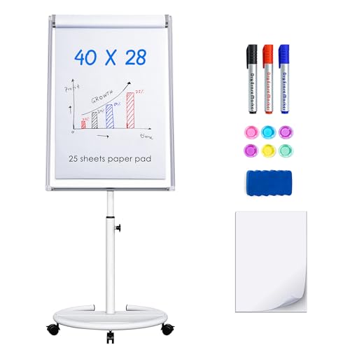Maxtek Whiteboard on Wheels 40 x 28 in, Magnetic Rolling Dry Erase Easel