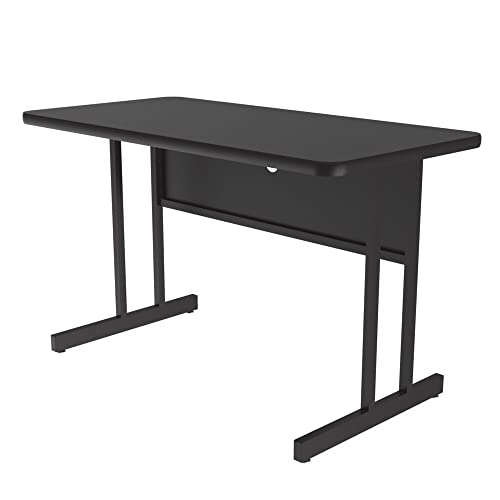 Correll 24"x48" Home & Office Computer Desk, Durable Black Granite High Pressure Laminate Top, 29" High Training Workstation, Steel Frame & Modesty Panel, Wire Management, Made in The USA
