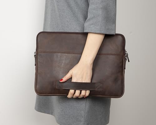 VENOULT Genuine Leather Laptop & Tablet Sleeve – Slim Design, Fits Devices up to 12" - 16" – Customizable Design, Soft Suede Lining, Lightweight Case for (Chocolate Brown, up to 16" Devices)