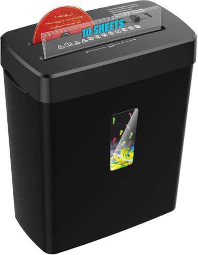 10 Sheet Cross Cut Paper Shredder for Home Office, P 4 Security Level, 3.43 Gallon Basket, Shreds CD Credit Card, 3 Mode Jam Proof Design, Fast Durable