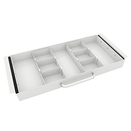 Large Size Under Desk Slide out Pencil Drawer White with Adjustable Space Divider Design for Storing Pencil and Office Accessories, Underdesk Pull out Tray Organizer Mounted for Sit Stand Workstation