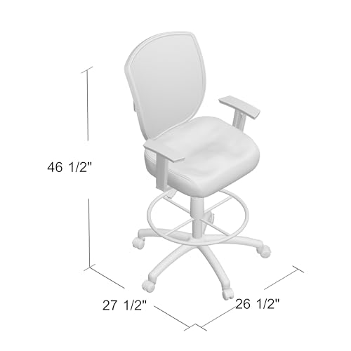Benzara MEA Drafting Stool Chair, Adjustable Arms, Black Mesh, Chrome Footring
