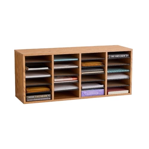 Safco Literature Organizer, 24 Compartments, Office and Classroom Mailbox with Adjustable Shelves, Wood Paper and Mail Sorter, Medium Oak