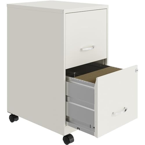 Home Square 2 Drawer Mobile Filing Cabinet Set in Pearl White (Set of 2)