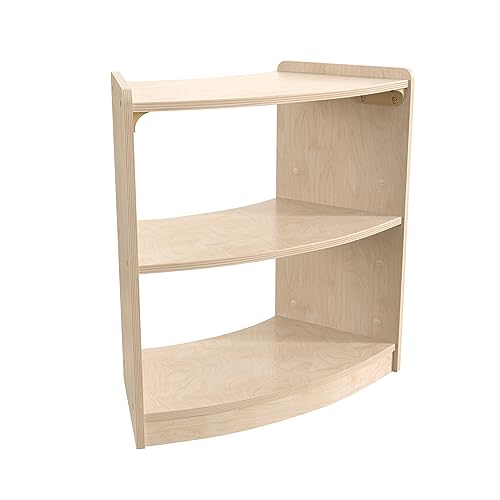 Classroom Essentials Commercial Grade Bow Front 2 Tier Wooden Classroom Open Corner Storage Unit, Safe, Kid Friendly Design, Natural