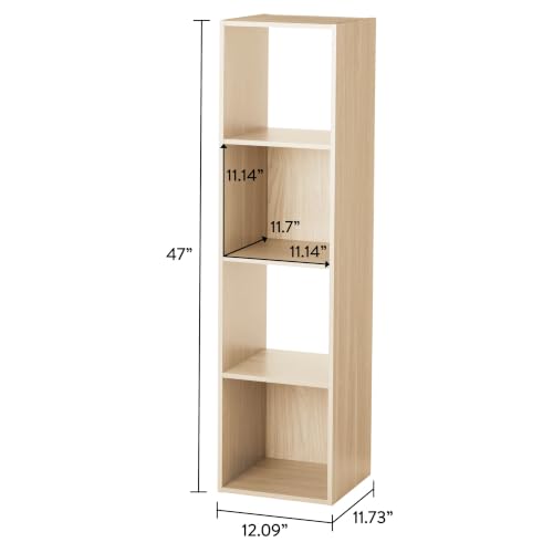 BGAERUSGF Spring Pine 4 Cube Storage Organizer, 11 Inch Freestanding Shelf with Vertical Or Horizontal Placement, Mixed Open and Closed Back Cubby Unit with Wall Anchoring Hardware for Bedroom