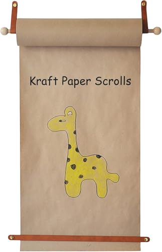 LNNW Kraft Paper Dispenser 45/64 cm Wide Kraft Paper Roll Dispenser, Wall-Mounted Roller Kraft Paper Roll Display, Solid Wood Support Rod Decorative Message Boards for Wall(Kraft Paper Width: 45cm/17.