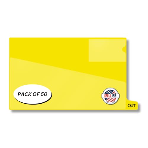 Doctor Stuff - Small Bottom Tab Vinyl Outguides, Diagonal Cut Front Pocket, Top Charge Out Slip Pocket, Plastic File Folder, Legal Size 9" x 16", Yellow, 50/Box