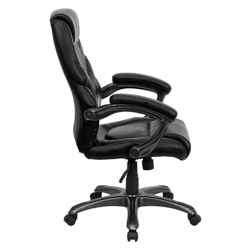 Scranton & Co Contemporary Faux Leather Executive Office Chair, High Back Design with Lumbar Support, Black Leathersoft Upholstery, Adjustable Seat Height, Tilt Lock, Swivel Base, Ergonomic for Home