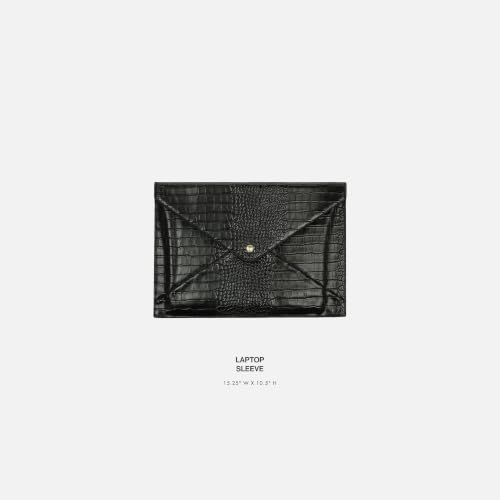 Heaven Mayhem Laptop Sleeve, Crocodile Textured Faux Leather Case, Black
