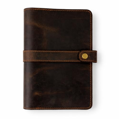 TheAntiq Genuine Leather A5 Journal Cover with Snap Closure – Handmade Refillable Notebook with Card Slots, Pen Holder, Travel Writing Diary for Office & Gift Use 5.75 x 8.25 (Brown)