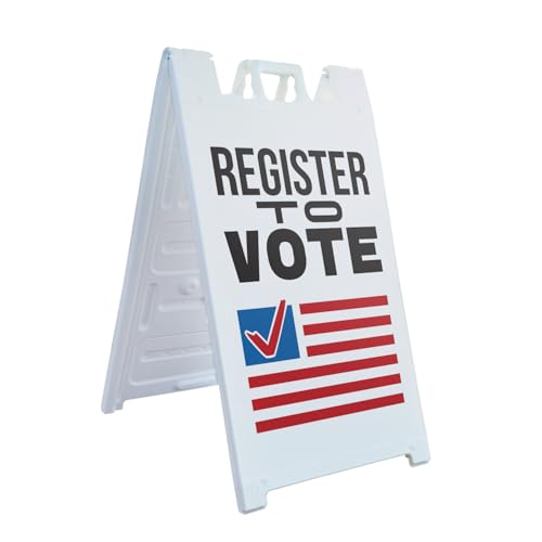 Register to Vote 24" x 36" Double Sided A-Frame Sidewalk Sign Includes 2 Plastic Inserts Foldable Portable White Signicade Sandwich Board Civic Engagement Community Events Clear Messaging Made in USA