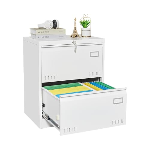 KEIKI Lockable File Cabinet with 2 Widened Drawer, Metal Lateral Filing Cabinets for Home Office Organizer Letters/Legal/A4 File Folders,Assembly Required,White