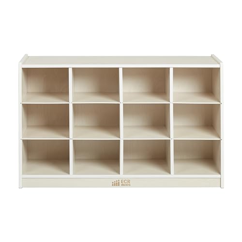 ECR4Kids 12 Cubby Mobile Tray Storage Cabinet, 3x4, Classroom Furniture, White Wash