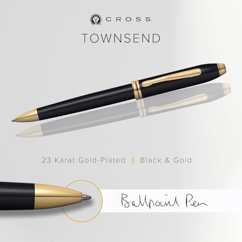 Cross Townsend Classic Black Lacquer and 23KT Gold Appointments Medium Point Ballpoint Pen in Luxury Corporate Gift Box.