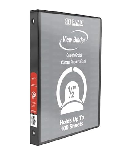24 Pack, 3 Ring Binder 1/2" Economy View Binders Black, Hold 100 Sheets