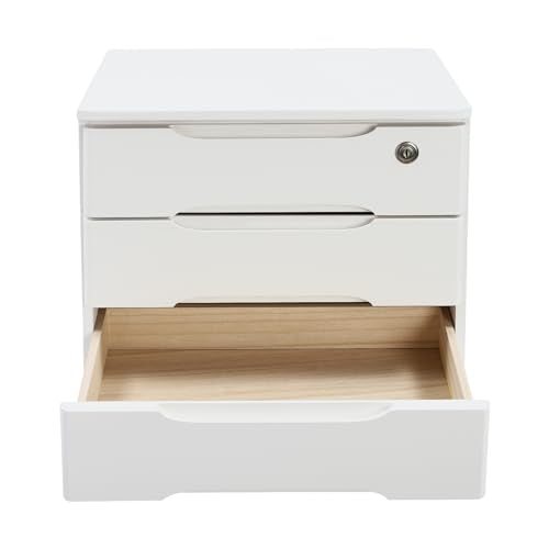 BENTFL 3-Tier Desk Organizer with Lockable Drawers,1 Locks & 2 Keys, Wooden Desktop Storage Box, Categorized Storage Desktop File Cabinet(White)