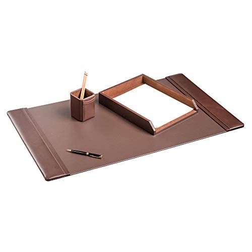 DACASSO Leather Desk Set with Side Rails - Luxury Leather Desk Pad & Desk Organization Essentials - Office Organization & Executive Desk Decor - (Brown, 3 Piece)