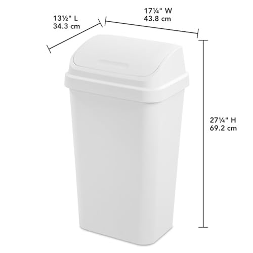 Sterilite Swing Top Wastebasket, Trash Can, 13 Gallon, White, 4-Pack