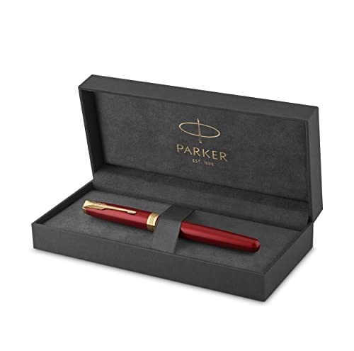 PARKER Sonnet Rollerball Pen, Red Lacquer with Gold Trim, Fine Point Black Ink (1931475)
