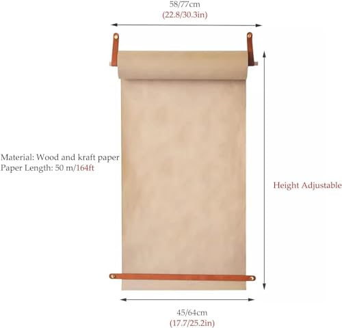 Kraft Paper Roll Holder & Dispenser Butcher Paper Holder and Cutter Wall Mount, Hanging Kraft Paper Scroll , Wrapping Paper Dispenser for Meeting Notes Wall Mount Note Pa，One Color 45cm/17.7inch
