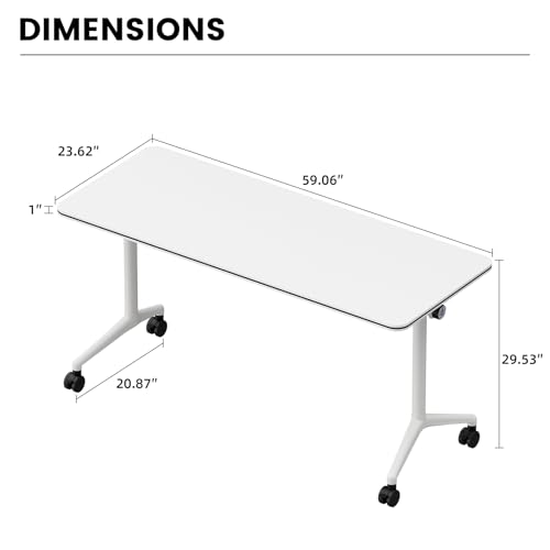 Folding Conference Table 1 Pack, Office Table with Lockable Wheels 440 LBS Capacity, 59”L × 23.6”W × 29.5”H Modern Minimalist Flip-Top Table for Office/Conference Room/Training Room