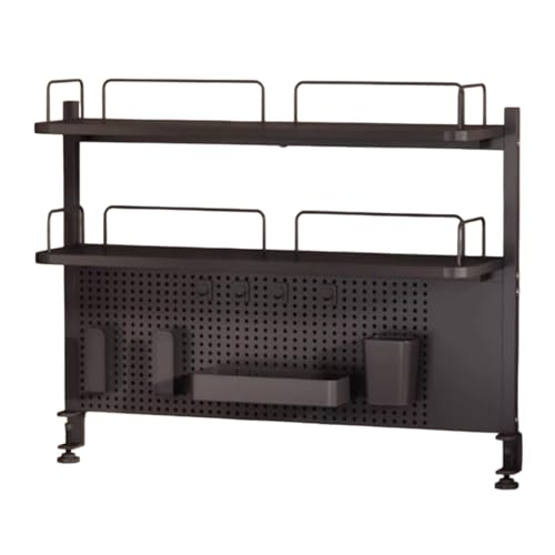 Laohucai 3 Tier Clamp on Desk Organizer Shelf with Pegboard,Metal Desktop Hutch Shelf for Home Office Dorm Gaming Desk(Black,80cm/31.5")
