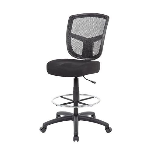 Benzara MEA Drafting Stool Chair, Adjustable Height, Black Mesh, Chrome Footring