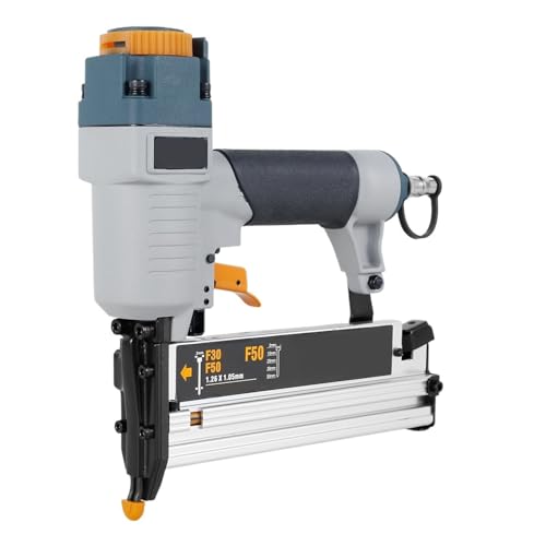 PIGENEQW Oil-Free Pneumatic Staple Gun Heavy-Duty Stapler Air Nailer Pneumatic Nail Gun 16Ga/18Ga Woodworking Air Stapler T50 F50 440K Nails(Grey)