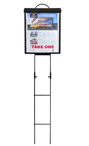 Outdoor Real Estate Brochure Box with Portable Two-Piece Metal Yard Stand Holds 250 Flyers, 60 Business Cards Easy-Install Marketing Display (1 Pack - Black)