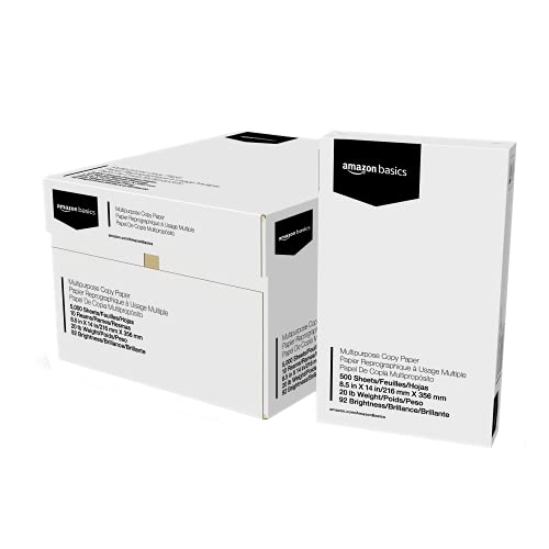 Amazon Basics Multipurpose Copy Printer Paper, 20 lb, 8.5 x 14 Inches, 10 Reams (5,000 Sheets), 92 Bright, White