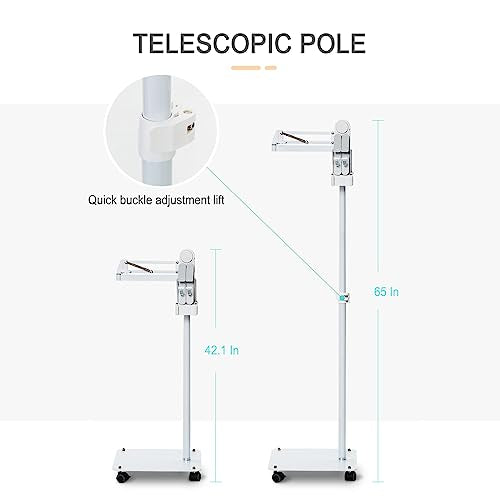 Buhelyc Book Holder Floor Stand with Wheels, Portable Tablet Floor Stand Holder with Lights, Hands Free Book Holder Stand, Easy to Move, Adjustable Height Angle, for Laptop, Magazines(Size:NO LAMP)