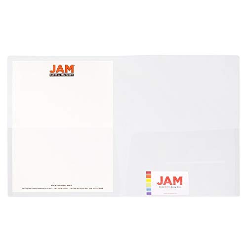 JAM PAPER Plastic Light Weight Flexible Two Pocket Presentation Folder - Clear - 108/pack