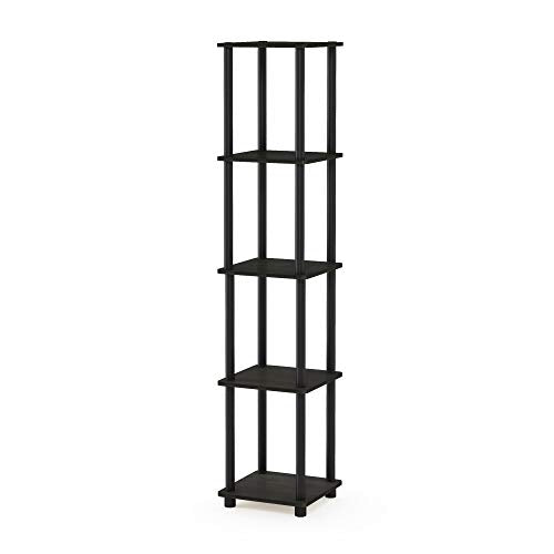 Furinno RATA Book Shelf, 5-Tier Industrial Multipurpose Flat Base Bookshelf, Bookcase with Metal Frame, Narrow, Columbia Walnut