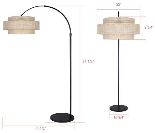 Canarm Bellamy Floor Lamp 1-Light Modern 82-Inch Black Base with Natural Rattan Shade, 3-Way Switch for Living Room or Bedroom