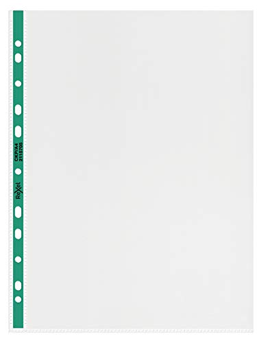 Rexel Copy King A4 Punched Pockets with Green Spine, Glass Clear, Copy Safe, Pack of 25, 2115705