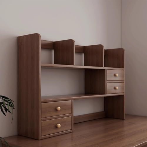 TBQATNTS Desktop Storage Rack, 3-Tier Wooden Display Shelf, Multipurpose Countertop Organizer with Drawer for Office, Living Room, Bedroom,Brown,31.5in