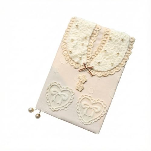 Book Cover A5 A6 Plush Bear Sleeve with Bonus Notebook Lace Heart Pocket Bible Case Crochet Flower Button(A5 Ruled)