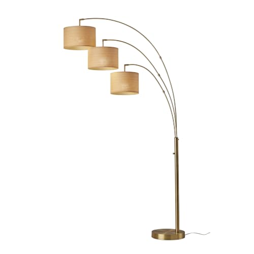 Adesso 3-Light Floor Lamp, Antique Brass & Natural, 4-Way, 82”