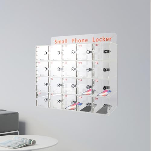 Undercat 20-Slot Cell Phone Lockers Box Clear Cell Phone Storage Box with Door Locks and Keys Phone Pocket Chart Storage Box Acrylic Cell Phones Storage Cabinet for Office Classroom Employees