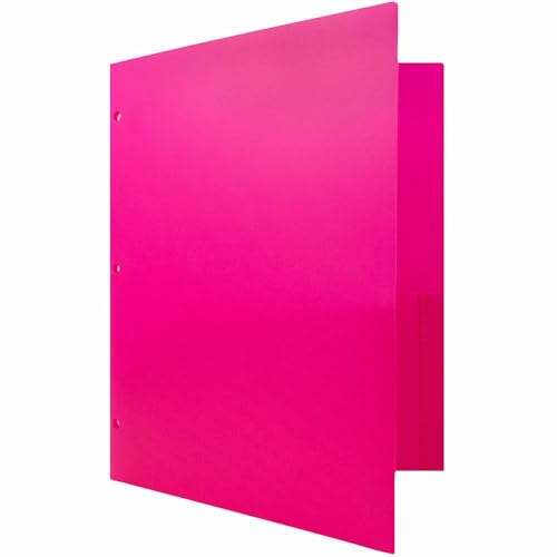 JAM PAPER Heavy Duty Plastic 3 Hole Punch Pocket Folders - Extra Tough School Folders - Fuchsia Hot Pink - Bulk 48/Pack
