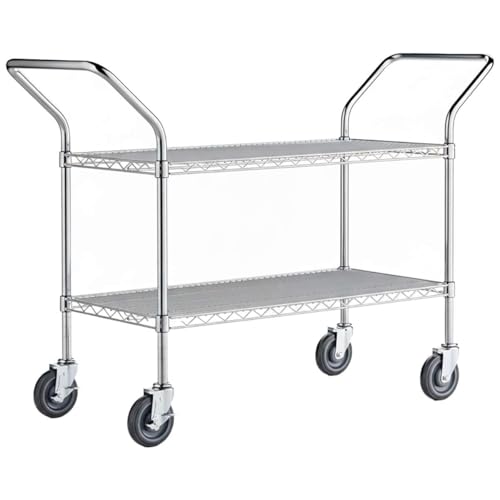 18" x 52" x 36" Commercial Chrome Wire Utility Cart - 2-Shelf NSF Heavy-Duty Rolling Serving Cart with Handles for Restaurant, Hotel, Catering, Healthcare