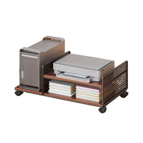 VHDY85KA Office CPU Stand Printer Shelf Desktop Case Mobile Cart Holder with Locking Caster Wheels Multifunctional Storage Rack Accessories(Brown)