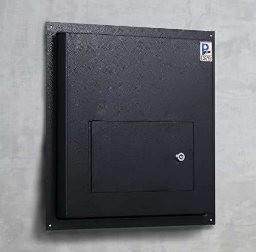 Protex WDD-180 Black Through-The-Wall Locking Drop Box, for key, remotes, cash, checks and envelopes, metal baffle, Pre-drilled mounting holes, double steel door,adjustable metal frames