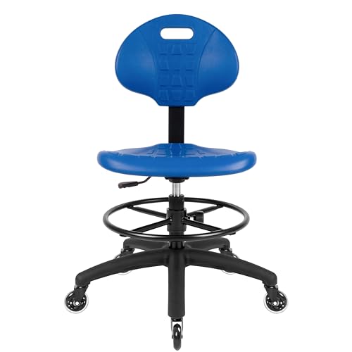 TAKE UR SEAT® Deluxe Polyurethane Drafting Lab Stool Chair, 18" Adjustable Footring, 8" Adjustable Height, 450 lbs seat Capacity,Shipped Within 24 Hours, Blue (Med. Bench Height,Blade Wheels)