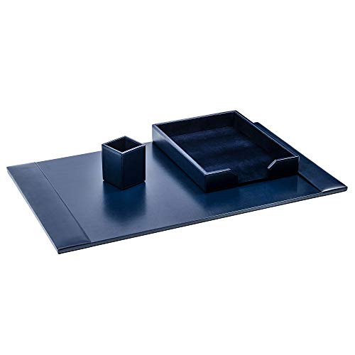 DACASSO Bonded Leather Desk Set - Luxury Leather Desk Pad & Desk Organization Essentials (Navy Blue, 3 Piece)