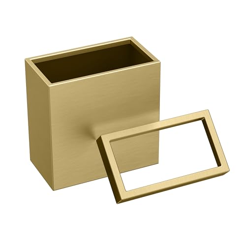 Gatco Modern Rectangle Wastebasket, Brushed Brass - Stainless Steel Trash Can with Removable Lid, Leakproof, 3 Gallon Capacity for Bathroom, Bedroom, Kitchen, or Office